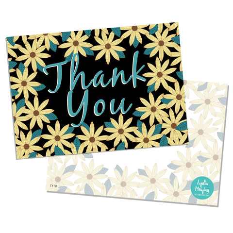 Gerbera Black - 10 x Thank You Cards